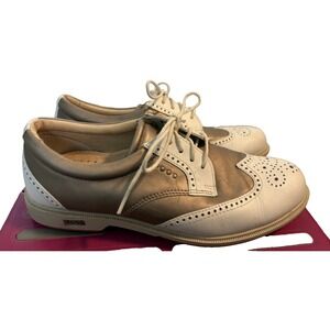 ECCO Bronze/White Wing Tip Oxford Spikeless Golf Shoes Women's Size 37/US 6.5